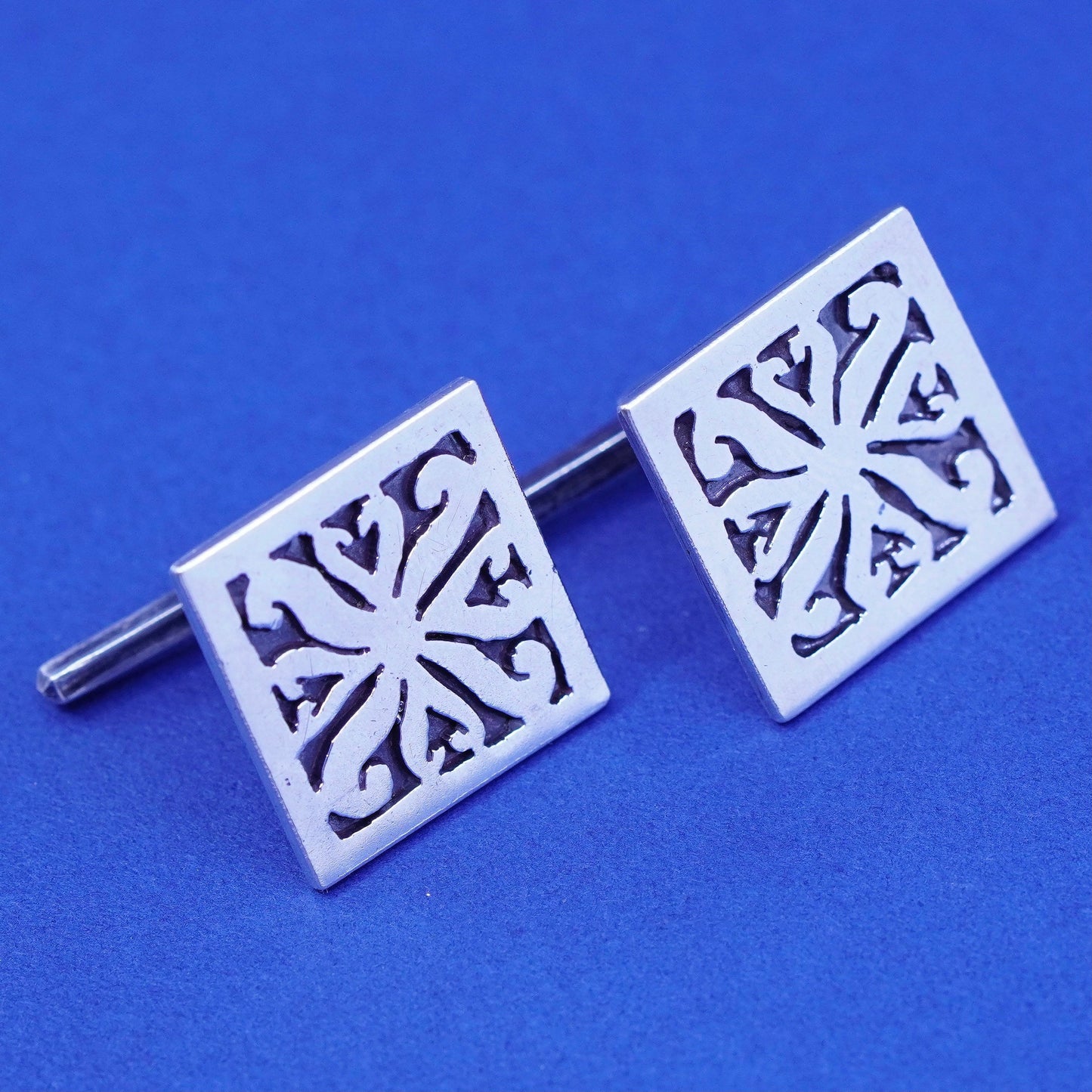 Vintage sterling silver Handmade cufflink, antique Mexico square 925 cuff links
