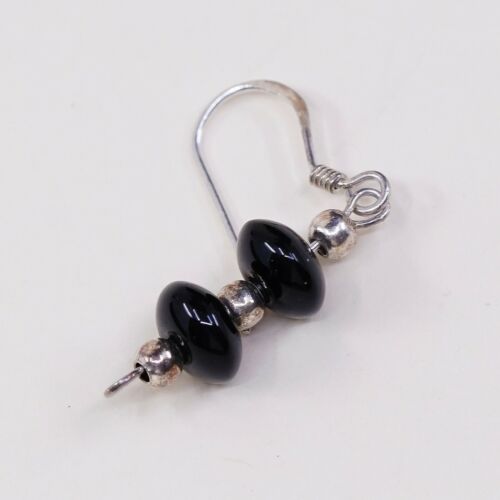 Vtg Southwestern Sterling 925 Silver Handmade Earrings W/ Obsidian Bead