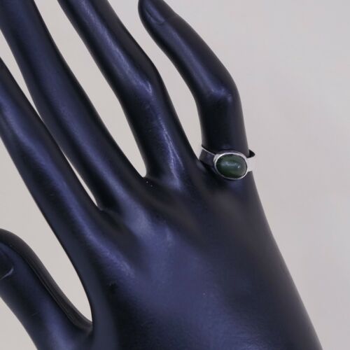 Sz 4.75, Vtg Sterling Silver Handmade Ring, 925 Silver Statement Ring W/ jade