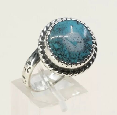 Sz 9, Vintage Zuni Sterling Silver W/ Turquoise N Cable Around, Navajo, 925
