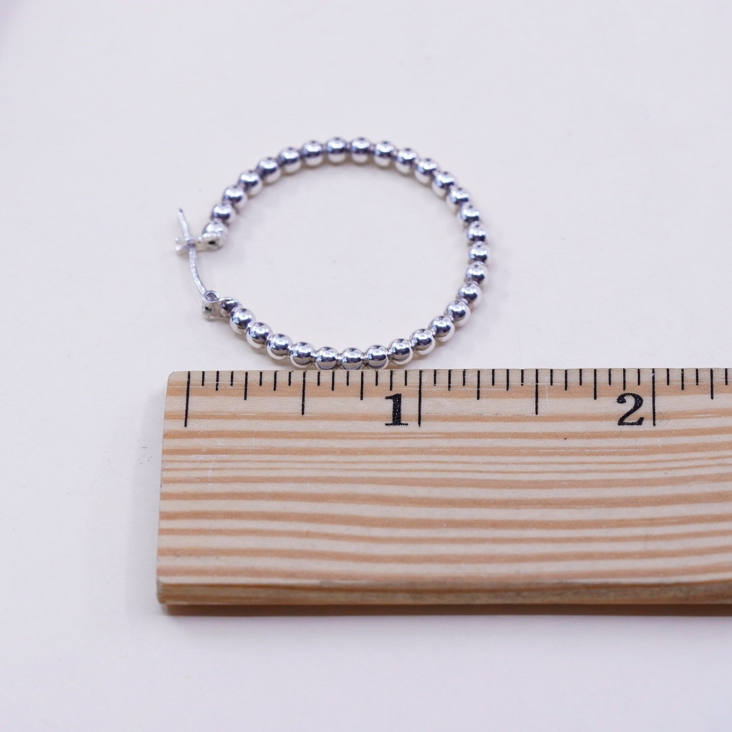 1.25”, vtg sterling 925 silver loop earrings, minimalist primitive bead hoops