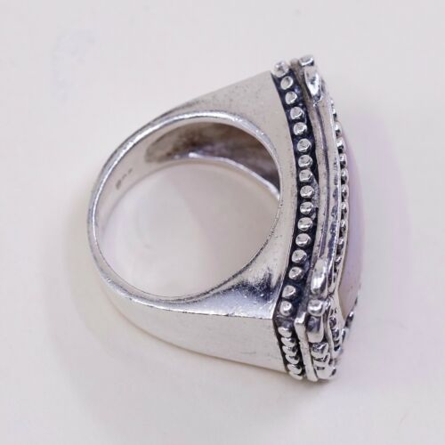 Sz 7, Vtg Statement Cocktail Sterling Silver Handmade Ring, 925 Bali W/ Pink MOP