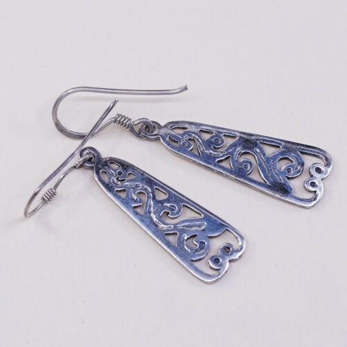 Vtg Sterling 925 Silver Handmade Filigree Teardrop Shaped Earrings