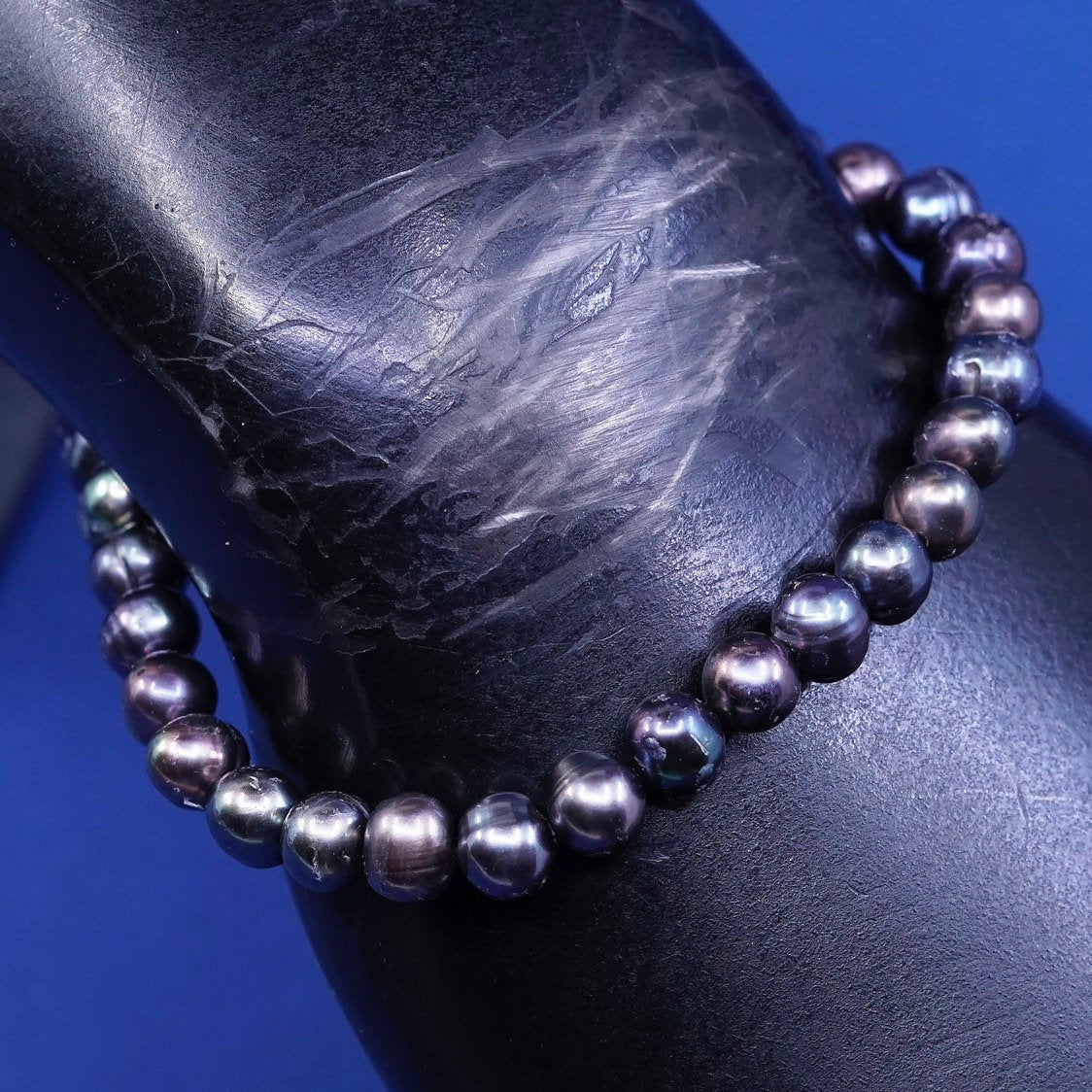 7", Sterling silver handmade bracelet, 925 clasp w/ black pearl beads