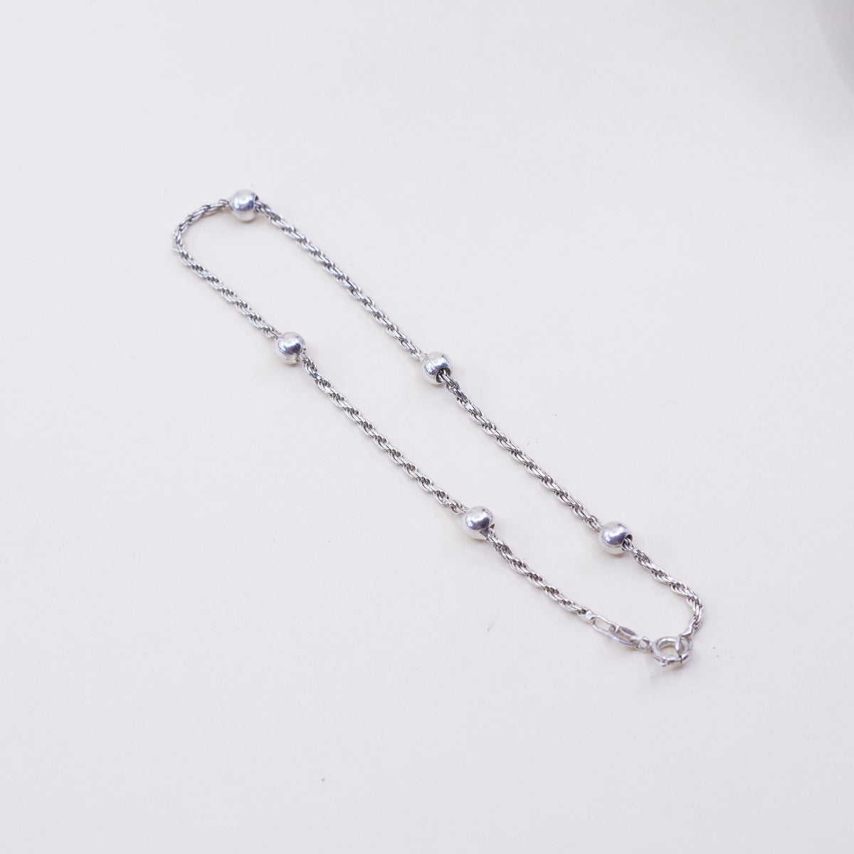 9”, sterling silver bracelet, Italy 925 rope ankle chain anklet with beads