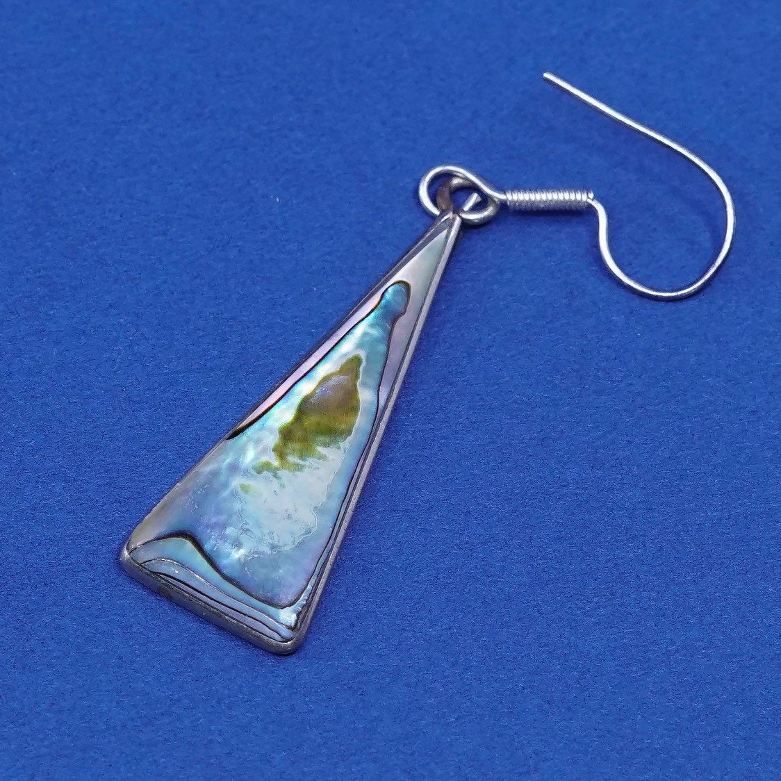 vtg mexico alpaca silver handmade earrings with triangular abalone