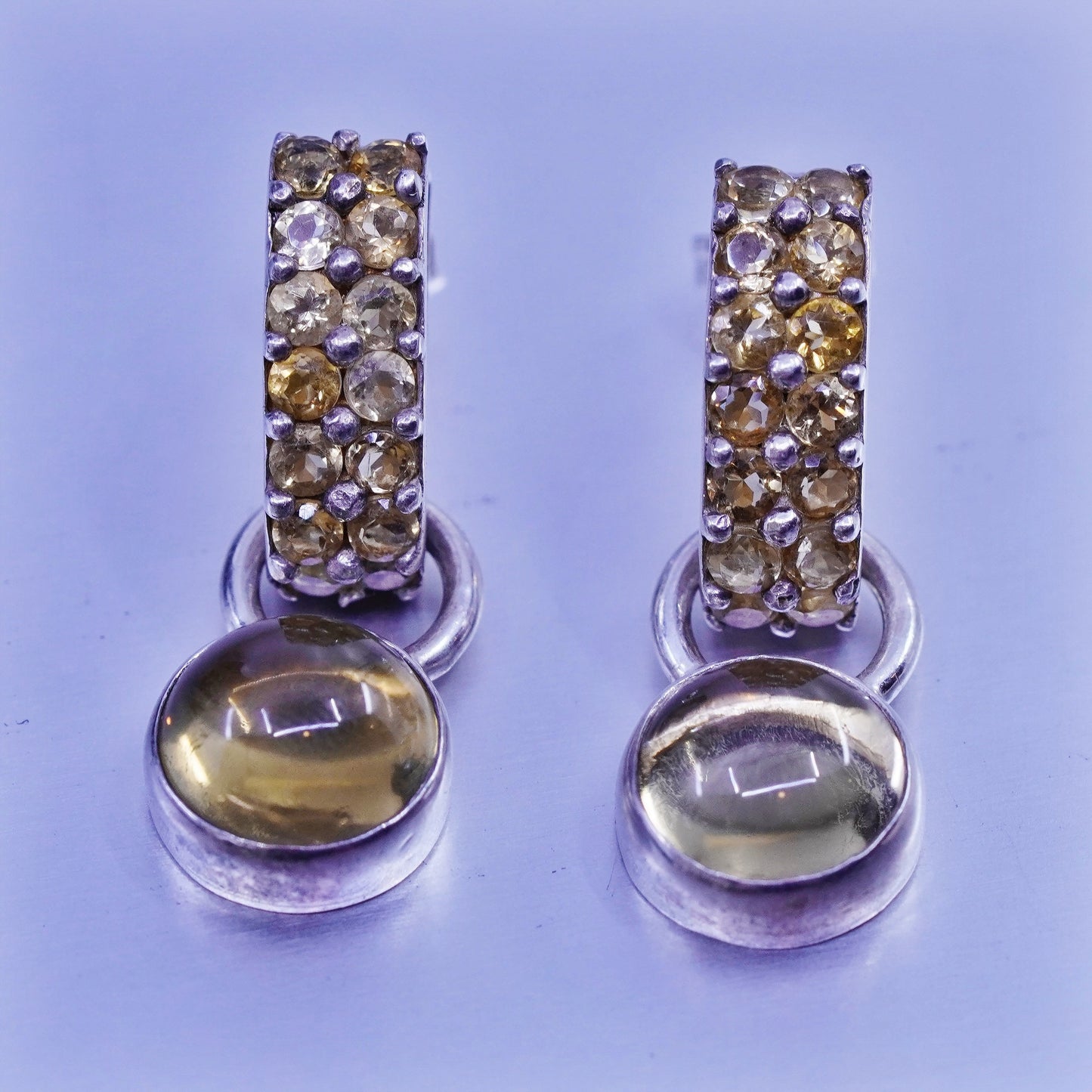 Vintage fusion Sterling 925 silver handmade earrings with citrine and dangles
