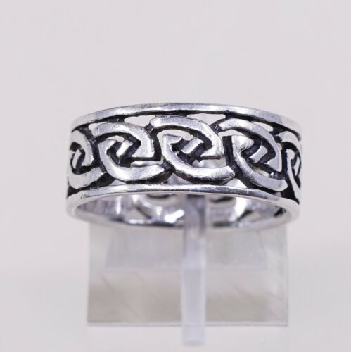 Size 7.75, Vtg Sterling Silver Handmade Ring, 925 Band W/ Filigree Woven Whirl
