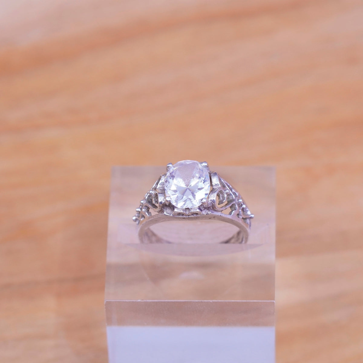 sz 7.25, kabana Sterling Silver Handmade ring, 925 filigree heart band with Cz