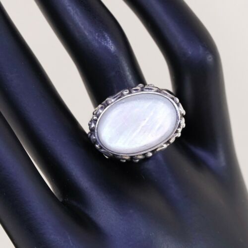 Sz 8, Vtg Southwestern Sterling Silver Handmade Ring, 925 Bali Band W/ White MOP