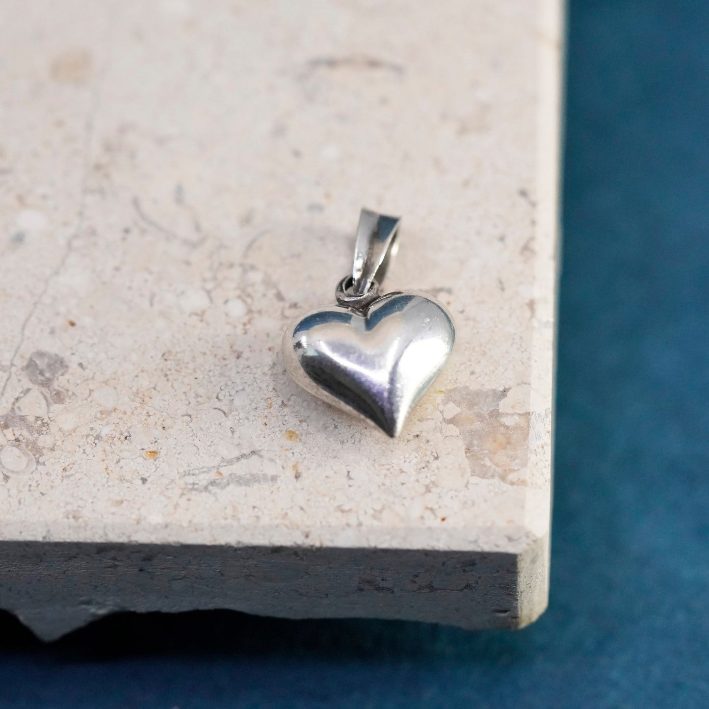 Vintage Sterling silver handmade pendant, puffy 925 heart