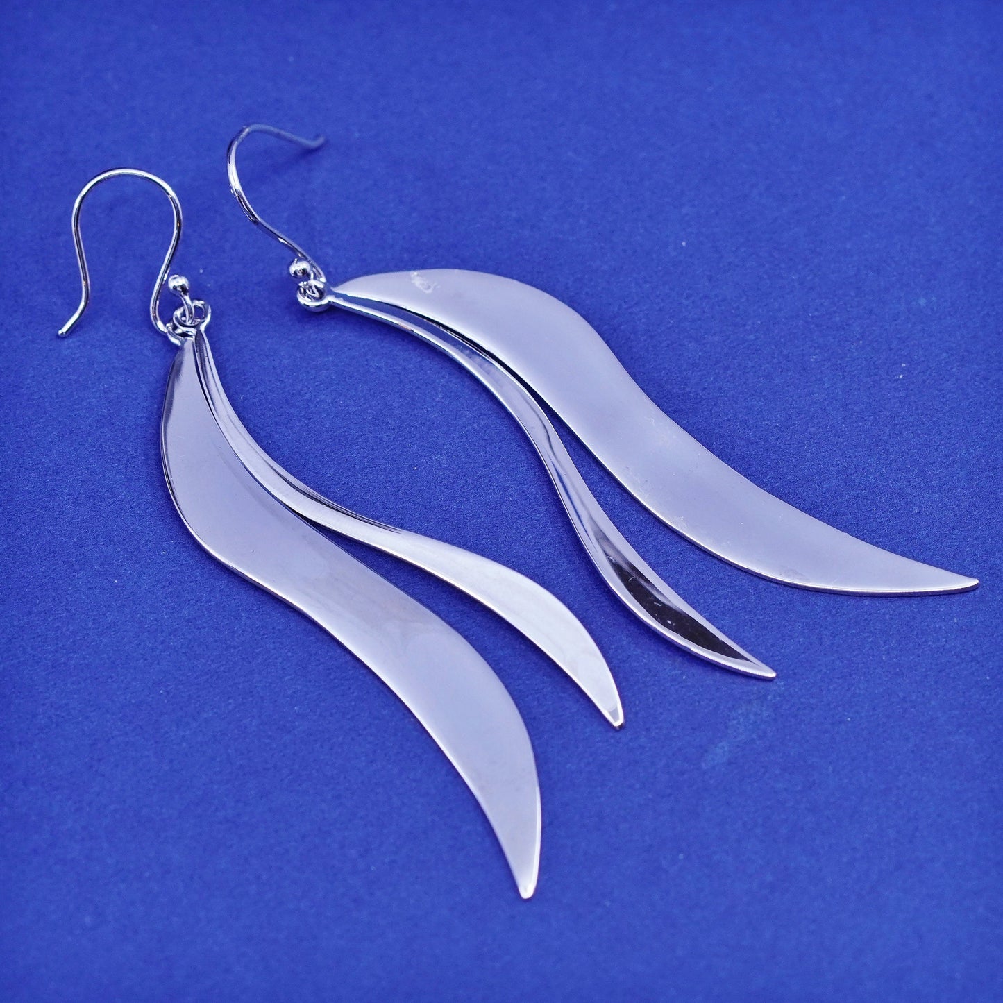 Vtg MWS modern Sterling 925 silver handmade earrings wavy dangles