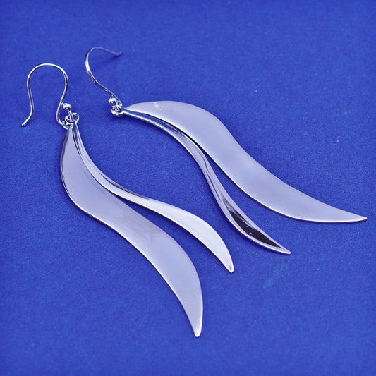 Vtg MWS modern Sterling 925 silver handmade earrings wavy dangles