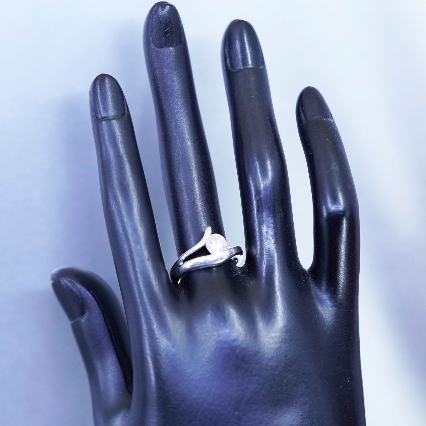 Size 7.25, vintage Sterling 925 silver handmade engagement ring with Cz
