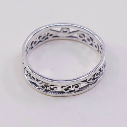 Size 4, Vtg Sterling Silver Handmade Ring Silver Band w/ Swirl, Stamped 925