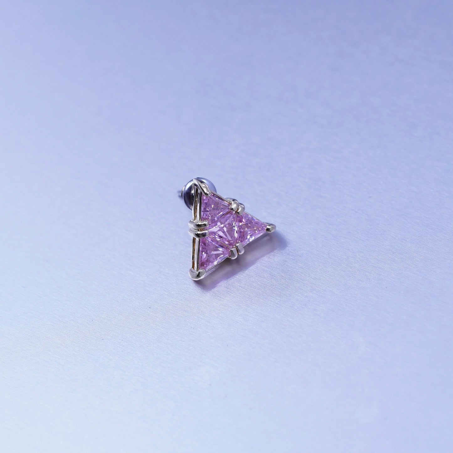 vermeil gold filled Sterling 925 silver triangular earrings, studs w/ pink Cz