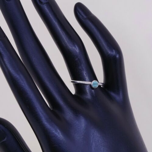 Sz 7.25, Vtg Sterling Silver Handmade Ring, 925 Silver Band W Malachite Inlay