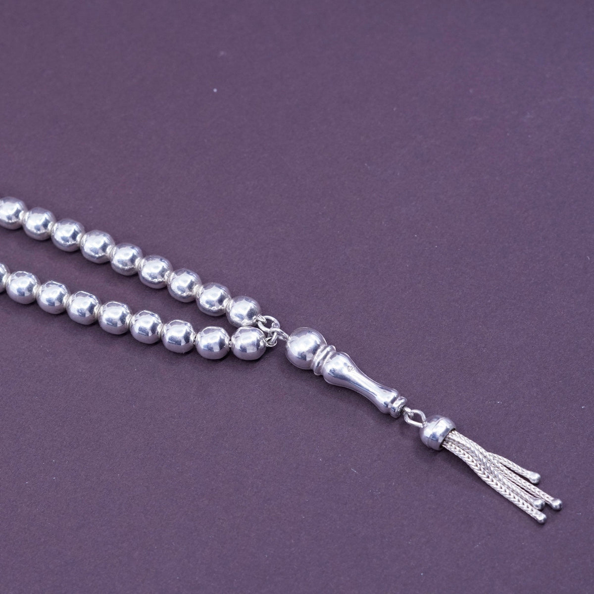 9”, 6mm, Sterling 925 silver handmade beads rosary prayer bracelet w/ fringe