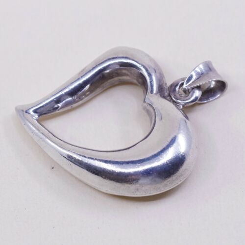 Vintage Sterling Silver Handmade Pendant, Puffy Heart Pendant, stamped 925