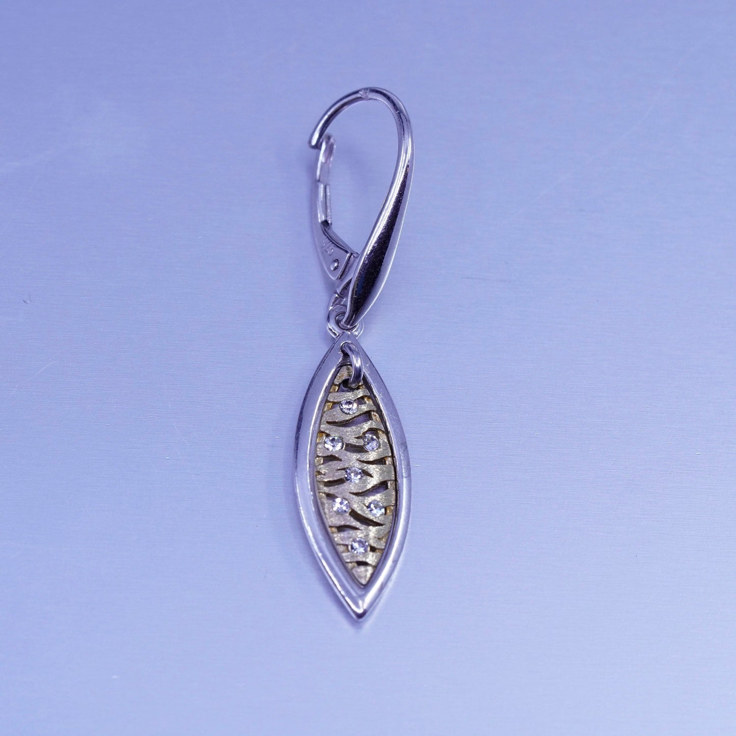 Vintage two tone Sterling 925 silver handmade filigree marquise shaped earrings