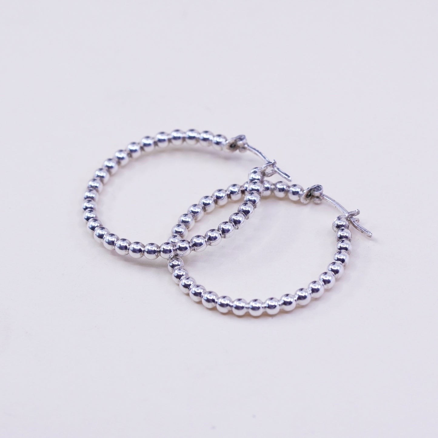 1.25”, vtg sterling 925 silver loop earrings, minimalist primitive bead hoops