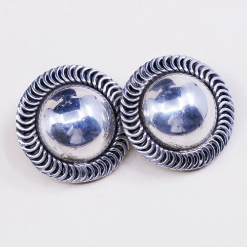vintage Mexico Handmade Modern Sterling 925 Silver clip on, Round 925 earrings