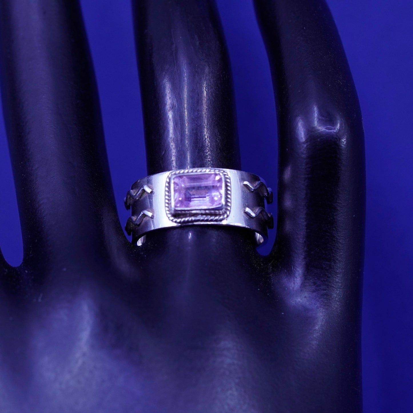 Size 8, vintage Southwestern Sterling silver handmade ring, 925 band amethyst