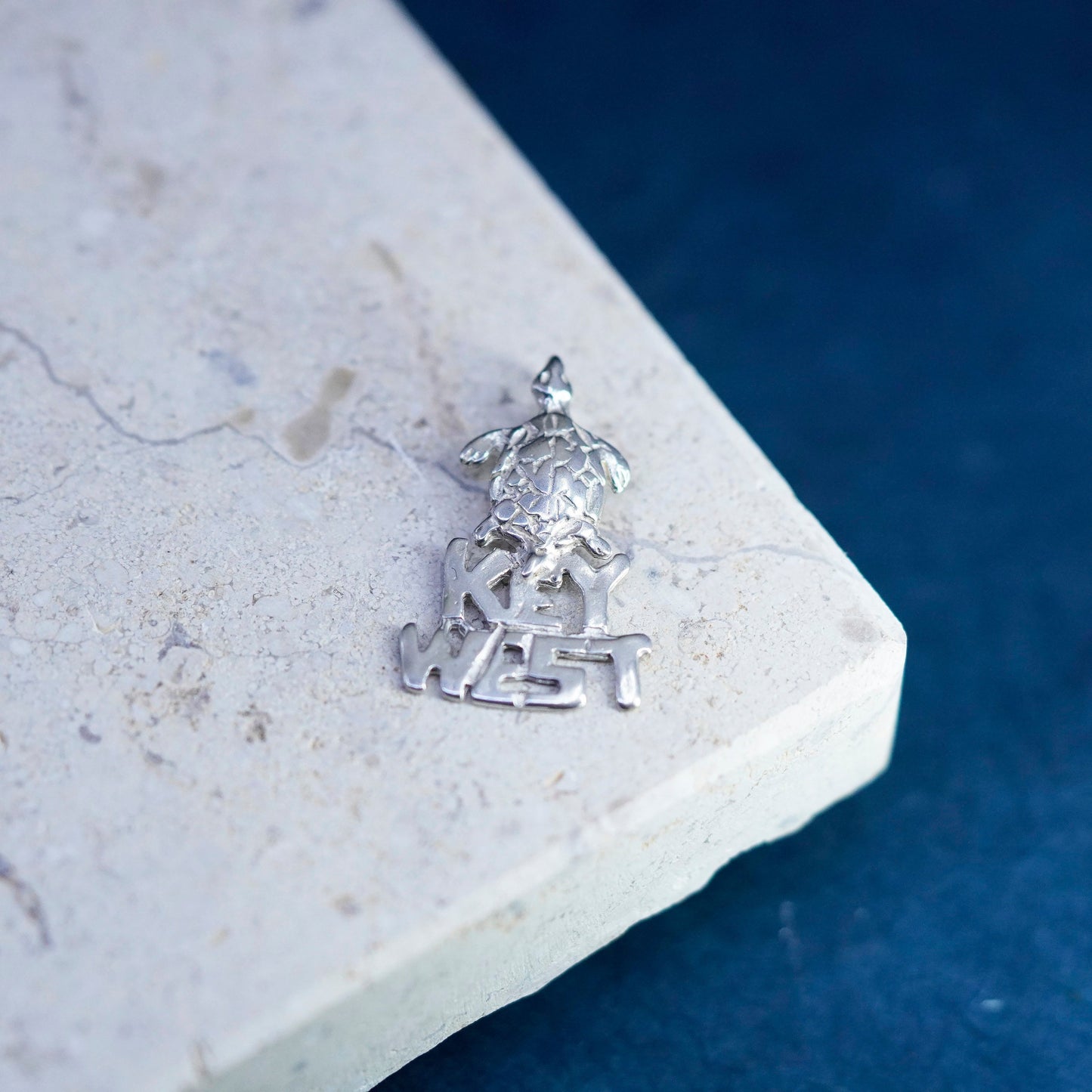 Vintage Sterling silver handmade pendant, 925 sea turtle charm with key west