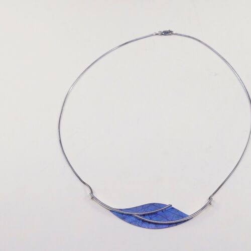 16” Handmade Modern Sterling 925 Silver Necklace Snake W/ Hyacinth Leaf Pendent
