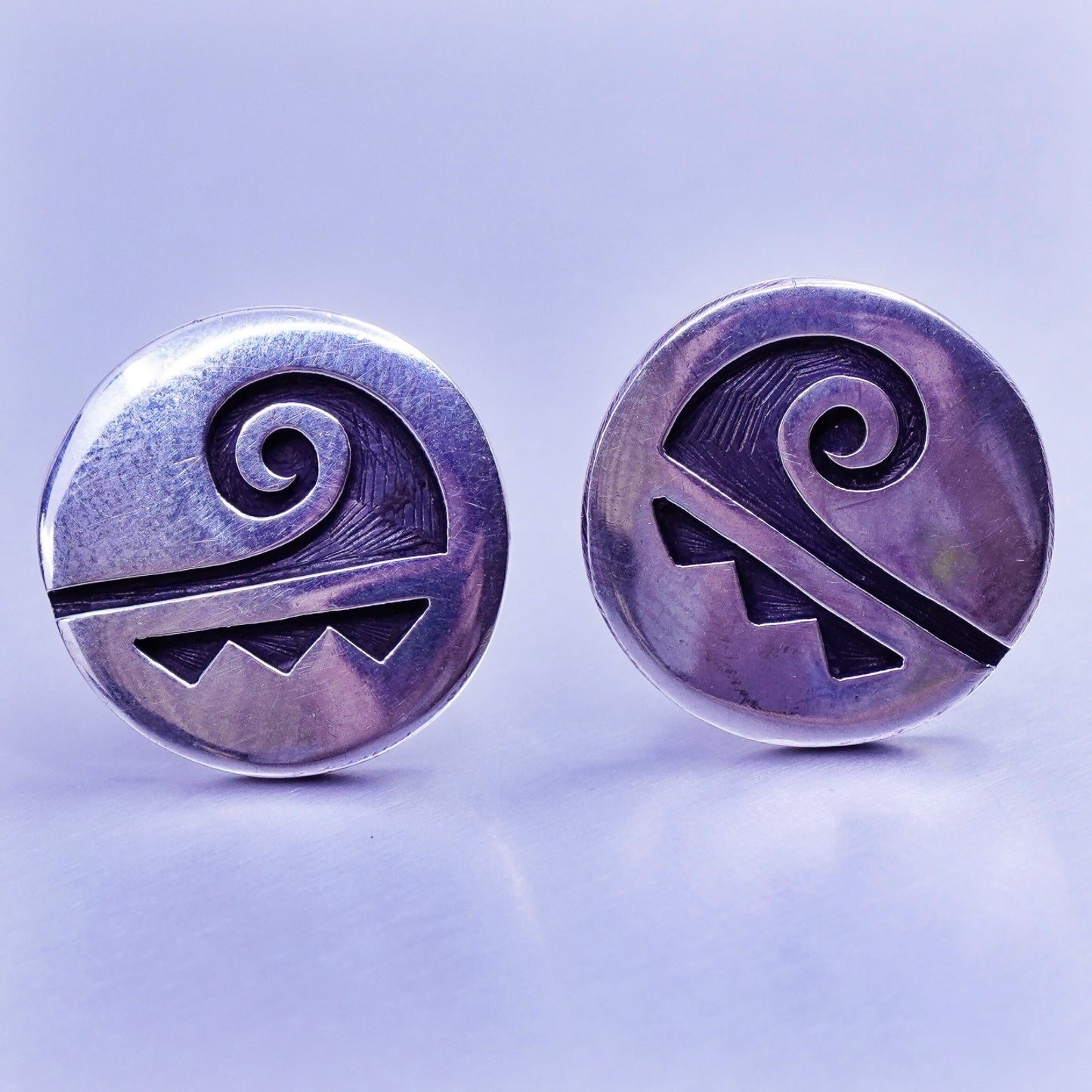 Native American Navajo sterling 925 silver handmade round earrings, studs