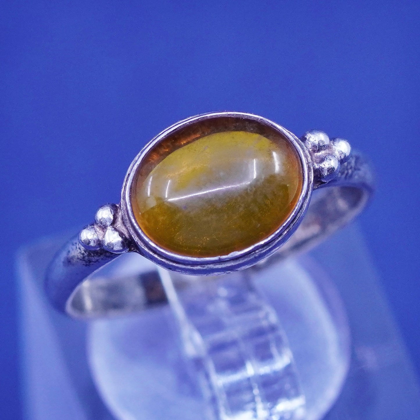 Size 8, Sterling silver handmade ring, Native American, southwestern, 925 amber
