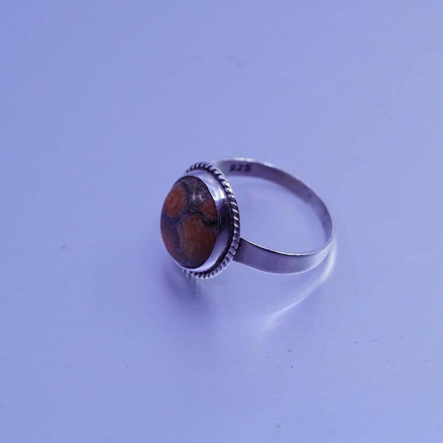 Size 6.25, vintage Sterling 925 silver handmade ring with red jasper
