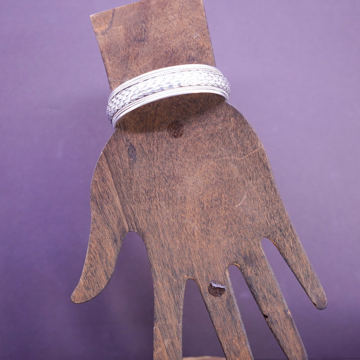 6.75”, Vintage Sterling silver handmade bracelet, 925 braided woven cable cuff