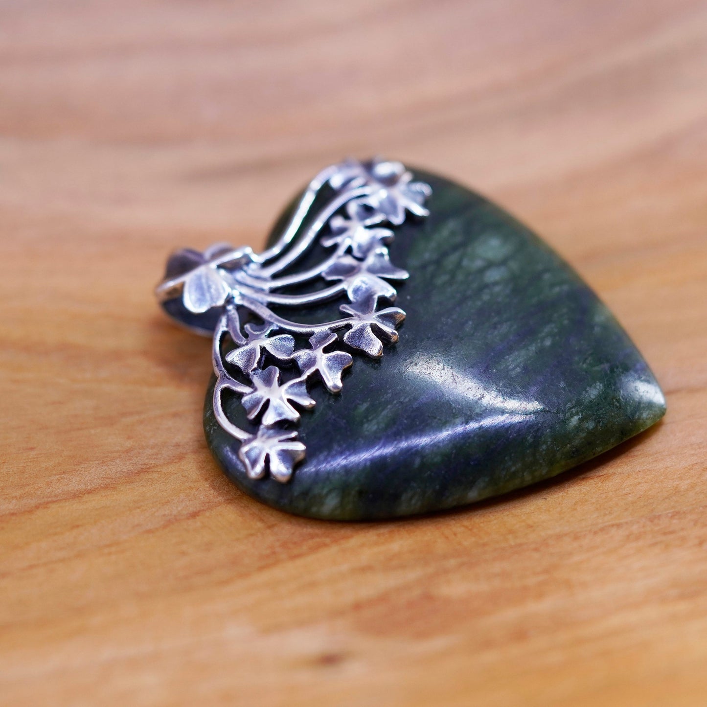 Vintage Sterling 925 silver handmade heart pendant with connemara marble flower