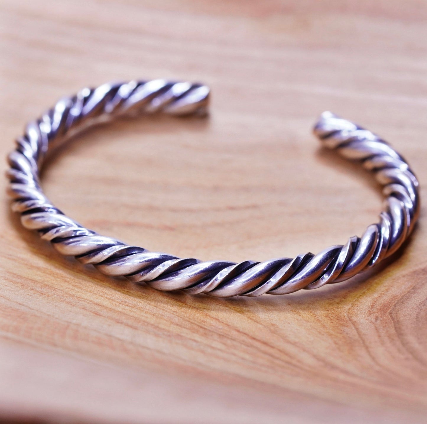 5.75”, Vintage Sterling silver handmade bracelet, 925 braided woven cable cuff