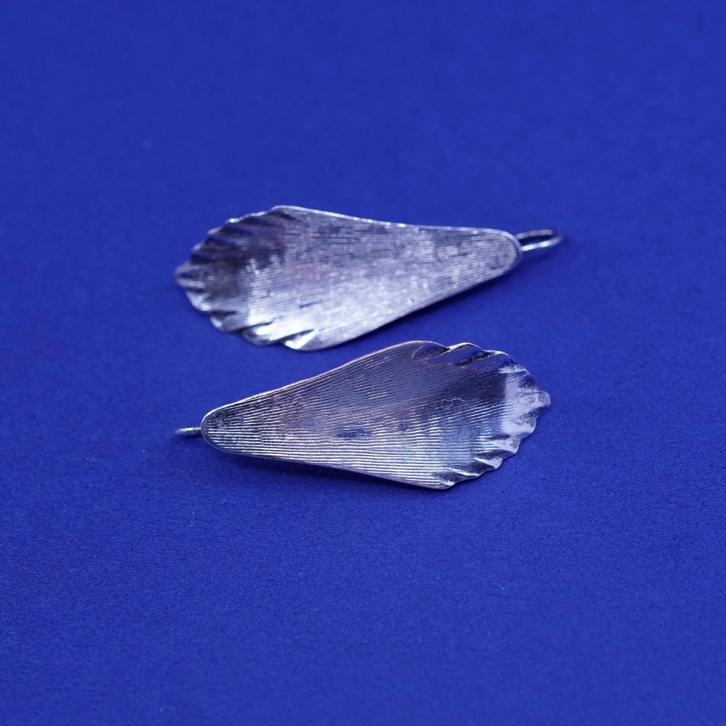 Vintage modern minimalist sterling silver handmade earrings, 925 leaf drops