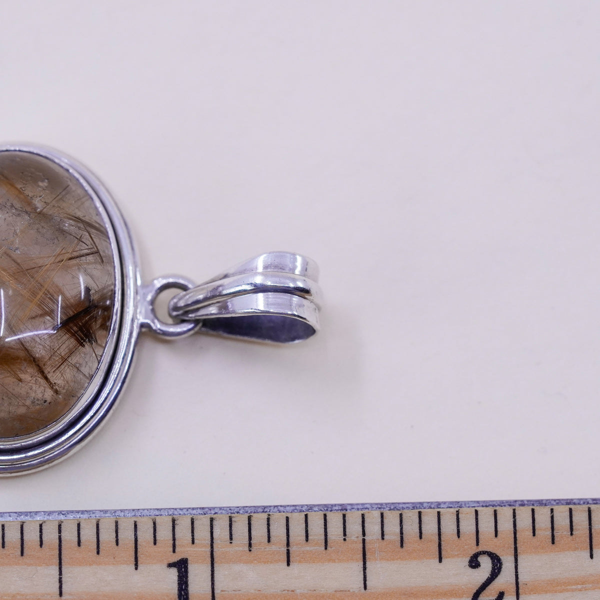 Vintage handmade sterling 925 silver charm pendant with rutilated quartz