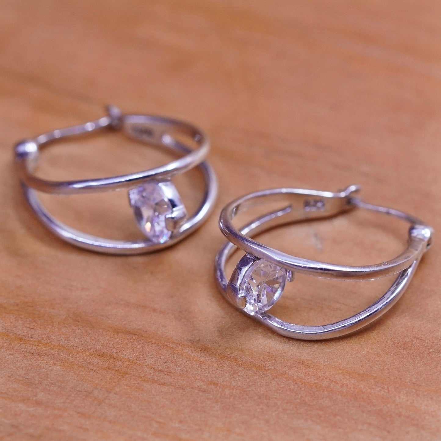 0.75”, Vintage Sterling silver earrings, 925 hoops with cz