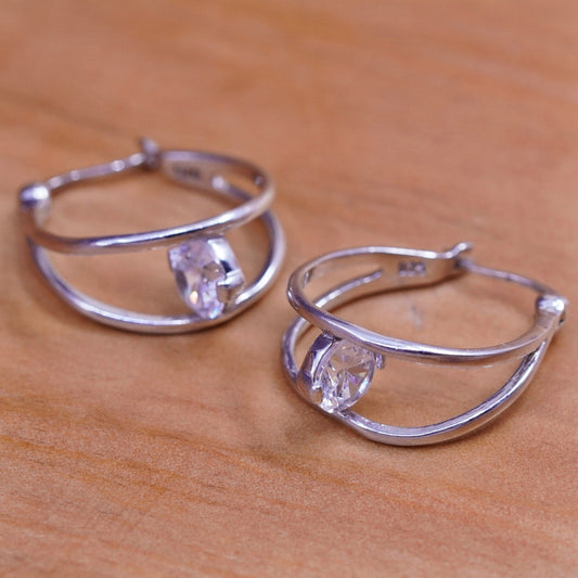 0.75”, Vintage Sterling silver earrings, 925 hoops with cz