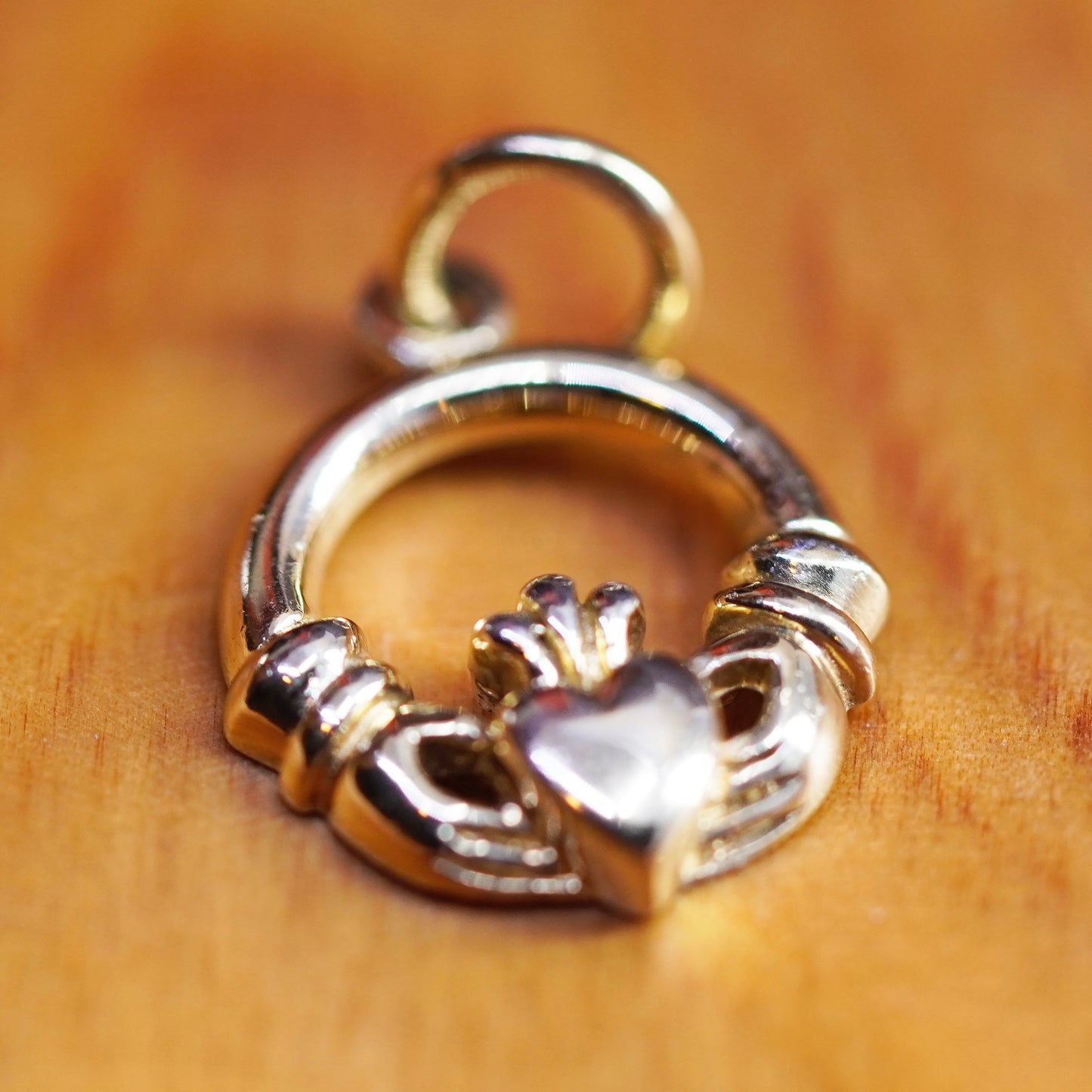vermeil gold over sterling silver claddagh pendant, holding heart 925 charm