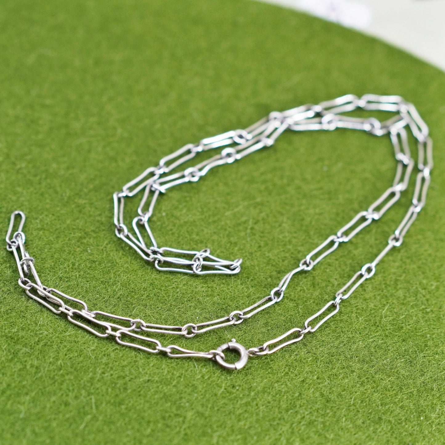 24”, 3mm, Vintage Mexico sterling 925 silver elongated chain, necklace