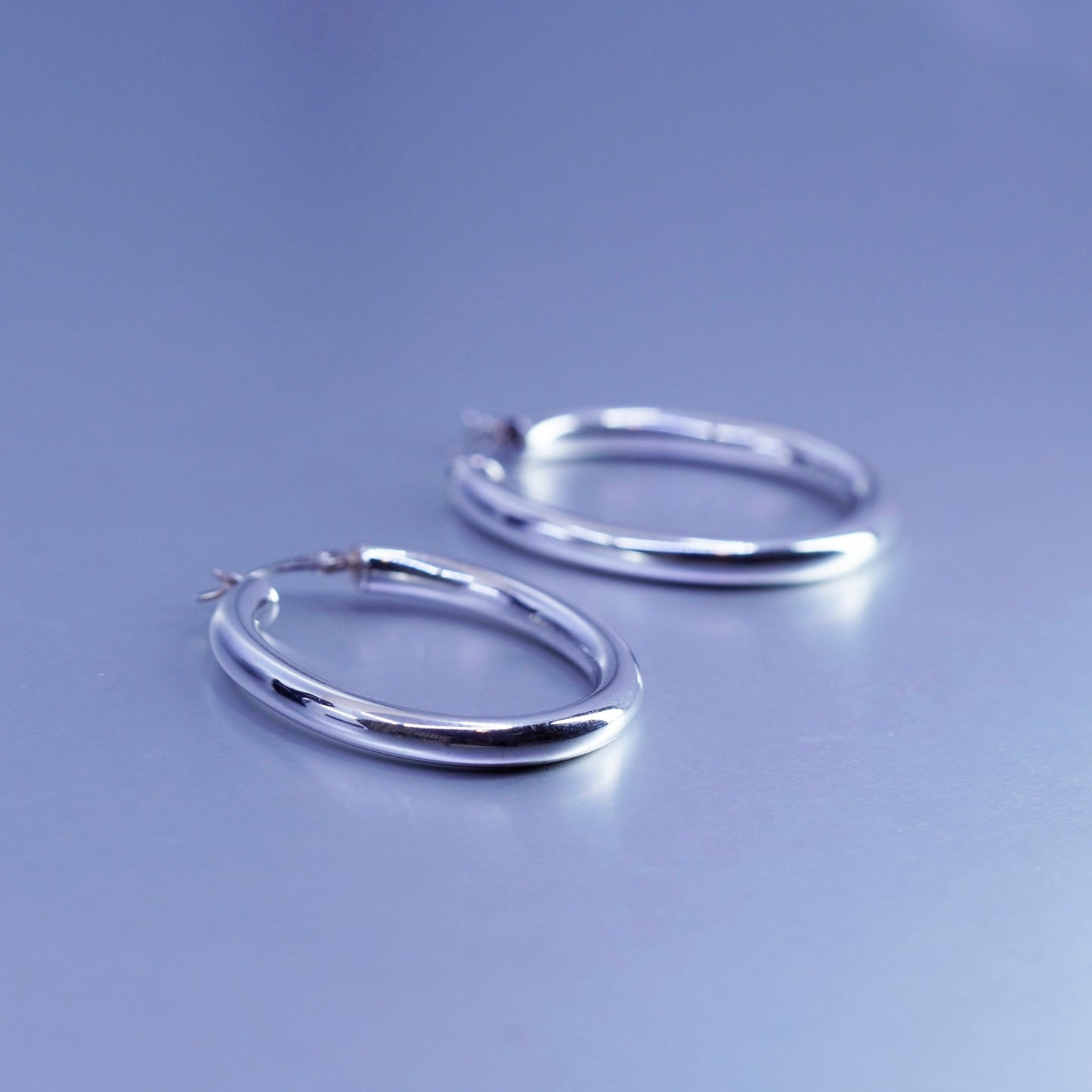 1.5”, vintage Sterling silver handmade earrings, bold 925 simple hoops