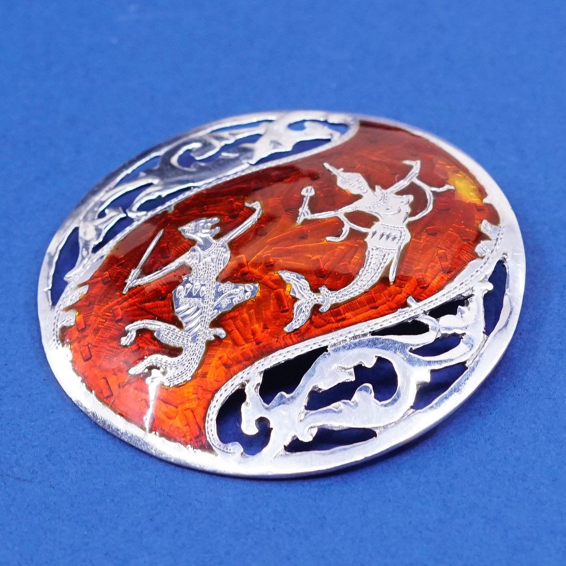 vtg Siam Sterling silver handmade pin pendant, 925 India goddess brooch