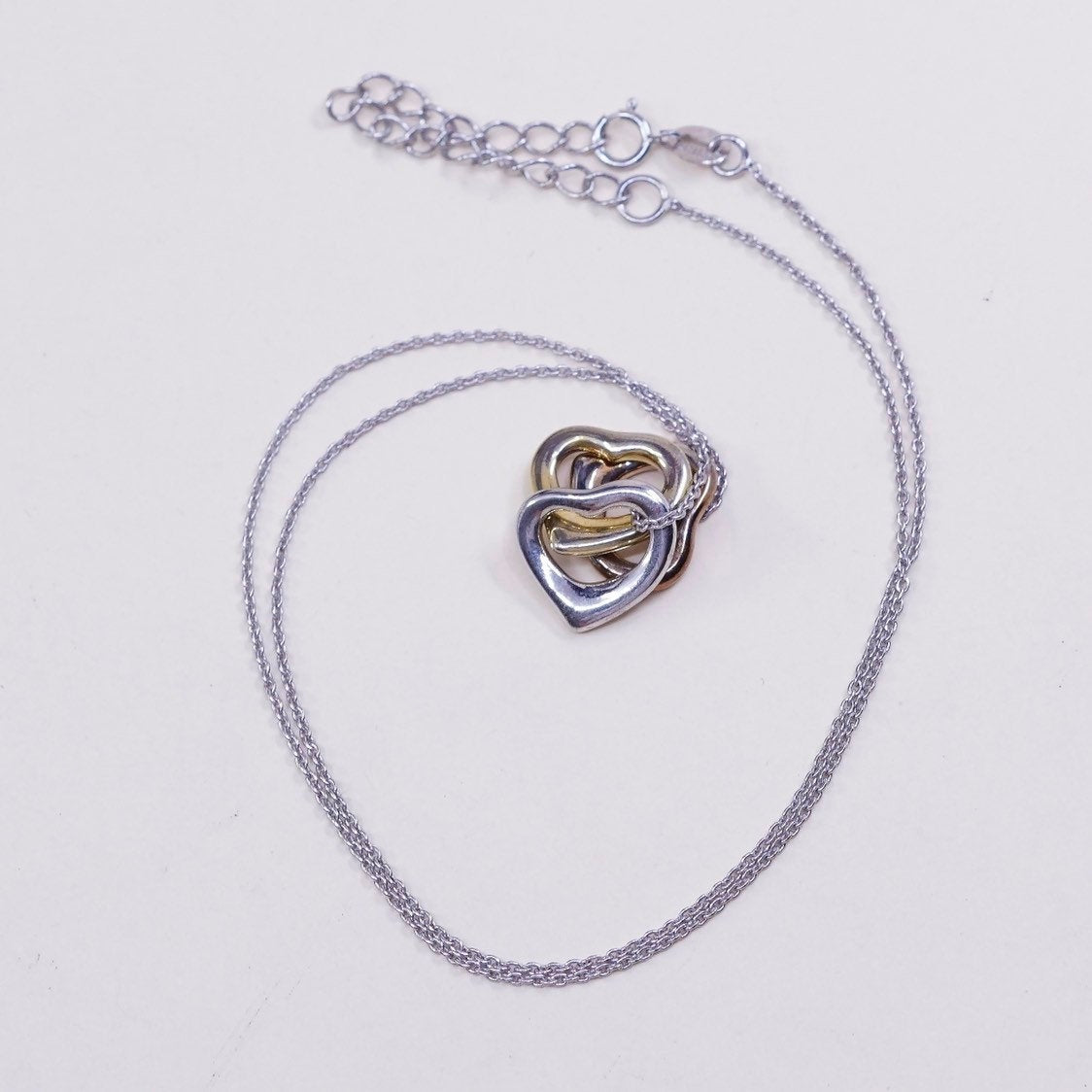 16+2", vtg Sterling silver Handmade necklace, 925 Circle chain w/ heart pendant