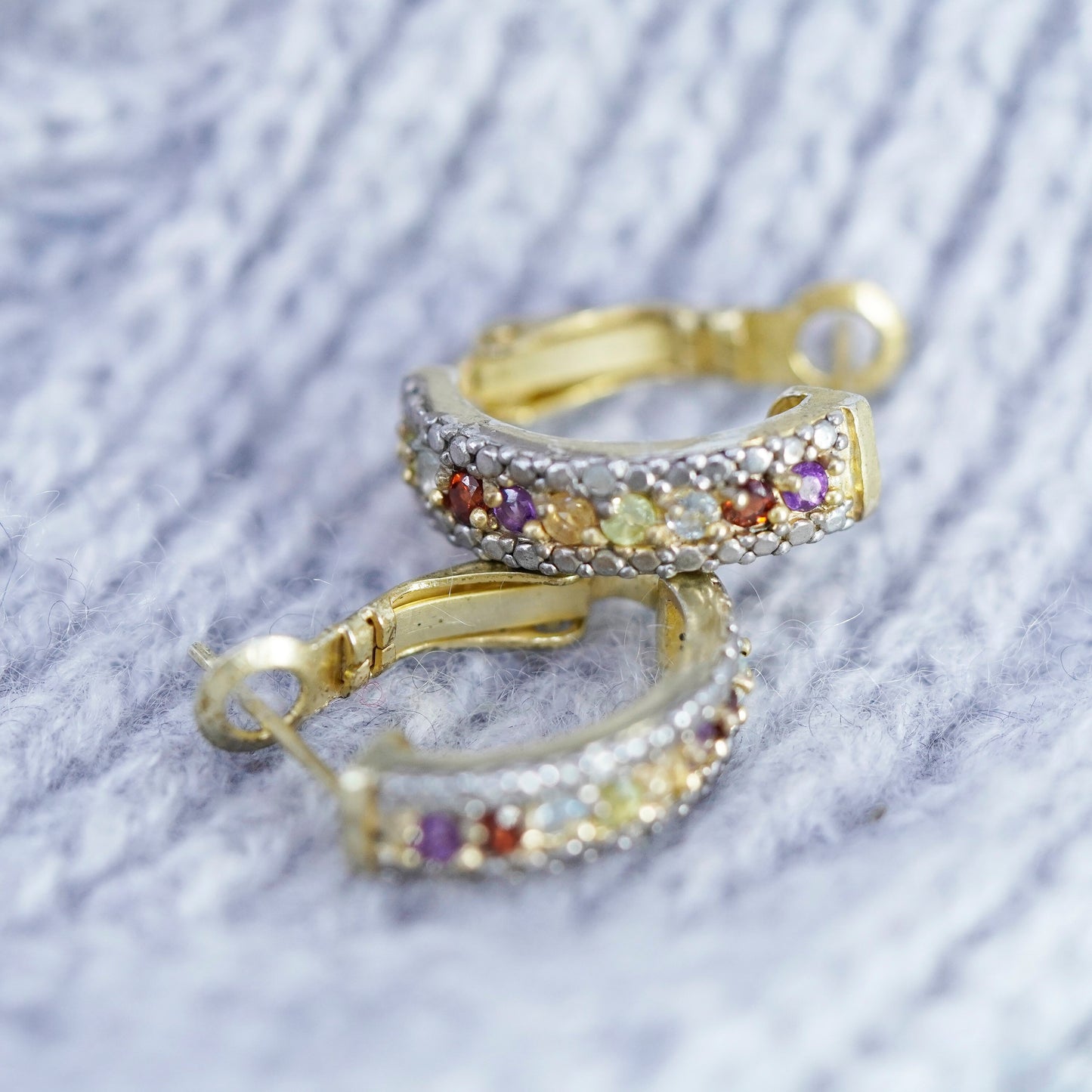 Vermeil gold Sterling silver earrings, 925 huggie studs ruby citrine peridot