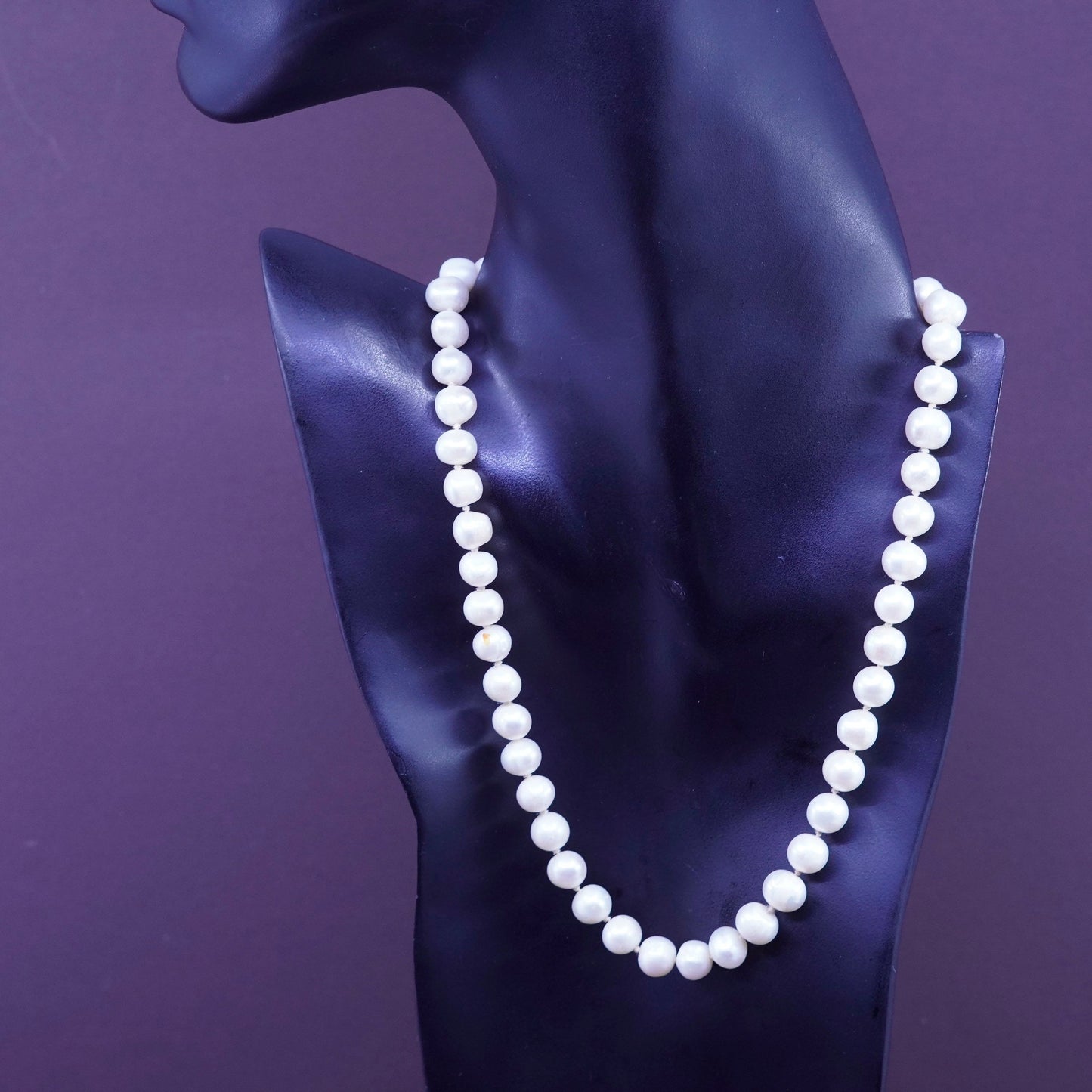 18”, vintage Sterling silver handmade necklace, 925 clasp 9-10mm pearl beads