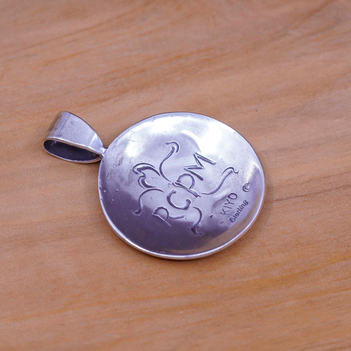 KIYO Native American Sterling Silver handmade Pendant, 925 Hopi Swirl circle