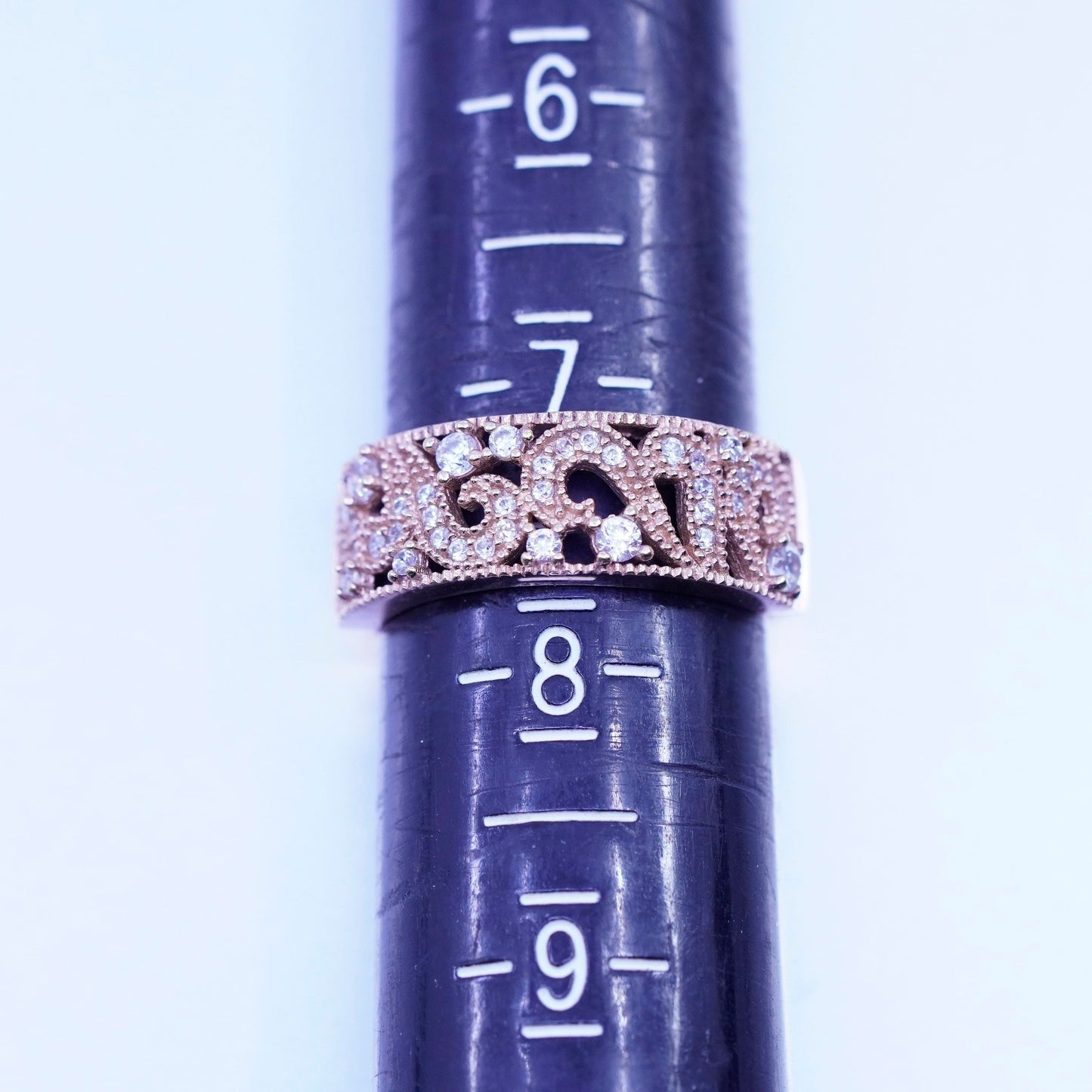 Size 7, vintage vermeil rose gold over Sterling 925 silver band ring cluster Cz