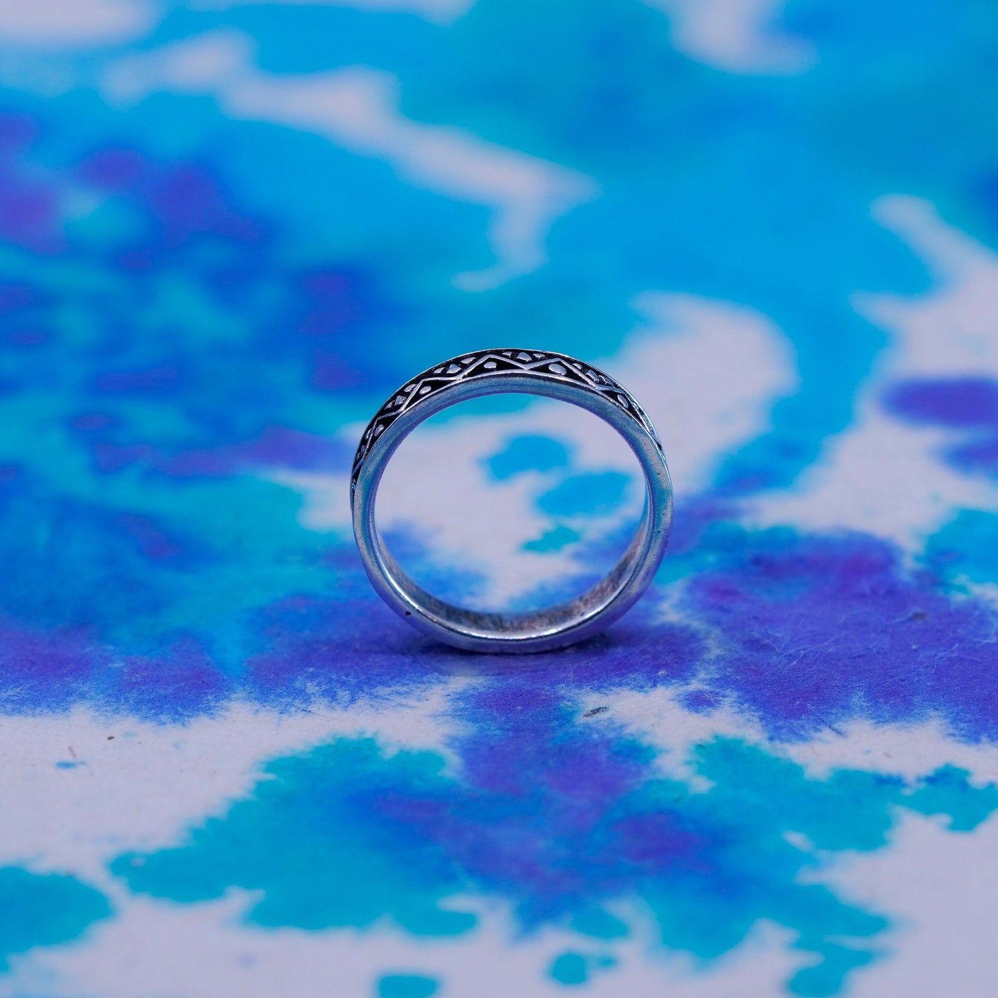 Size 7, vintage Sterling silver ring, southwestern textured 925 stackable band