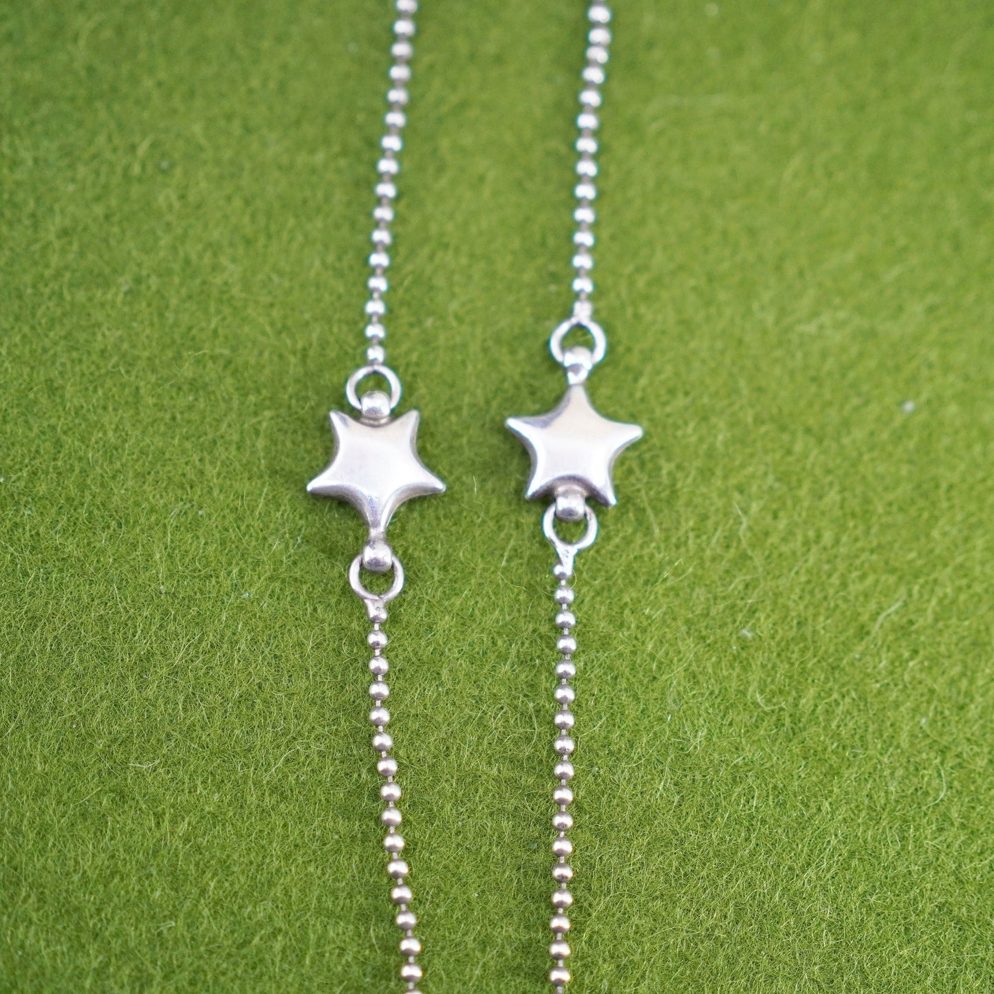 28”, vintage sterling silver 925 necklace, bead chain with star details